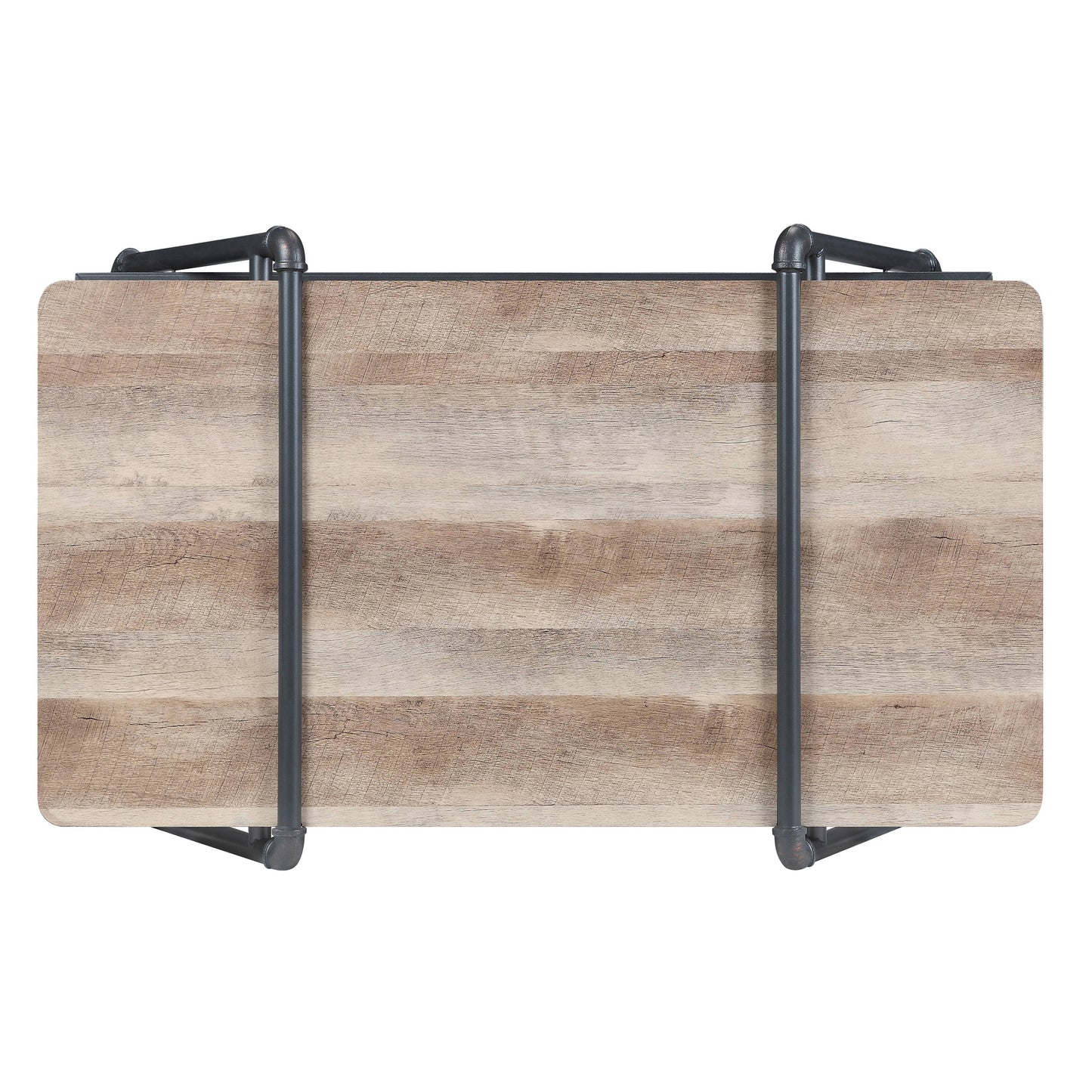 Rustic wood console table with industrial black pipe legs and frame