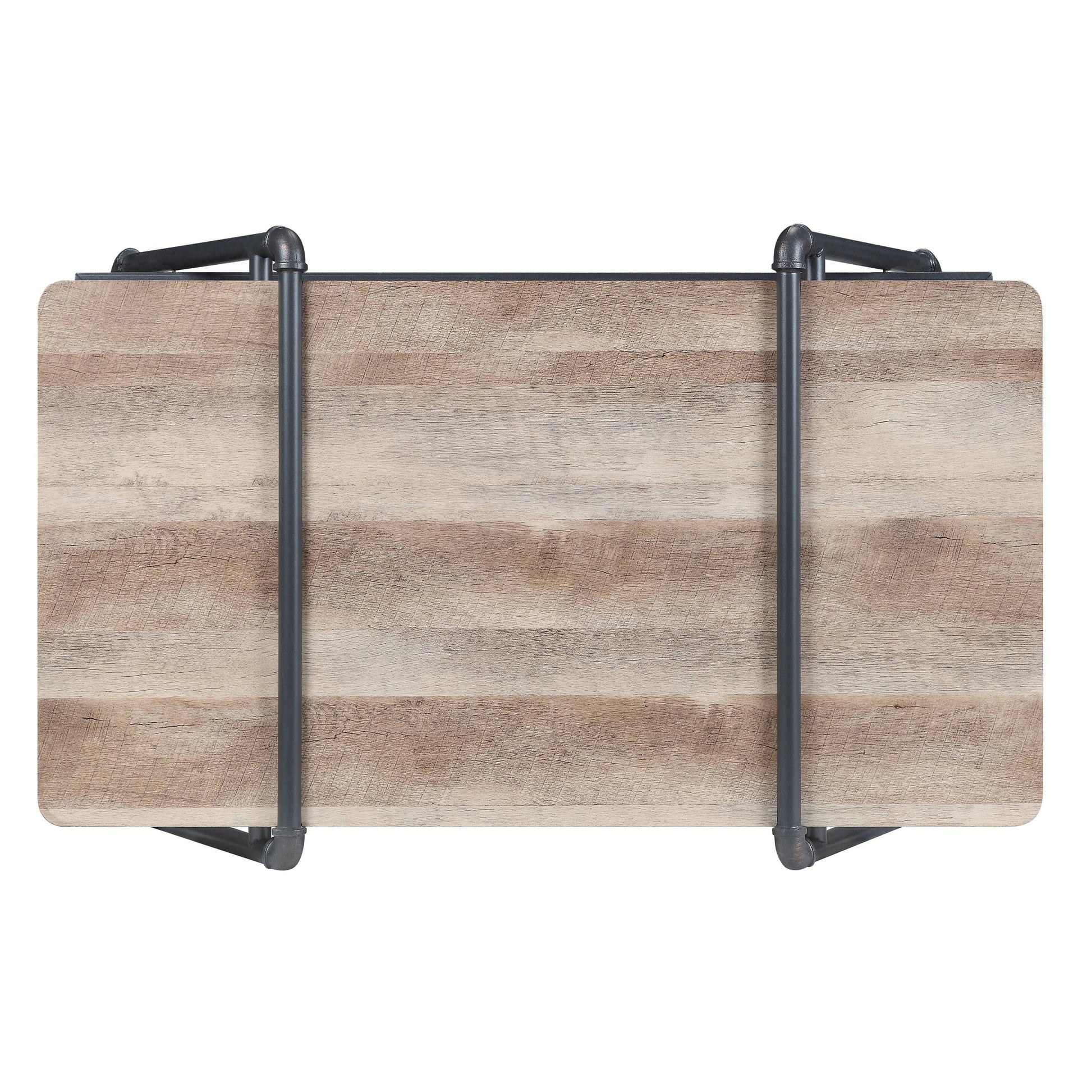 Rustic wood console table with industrial black pipe legs and frame