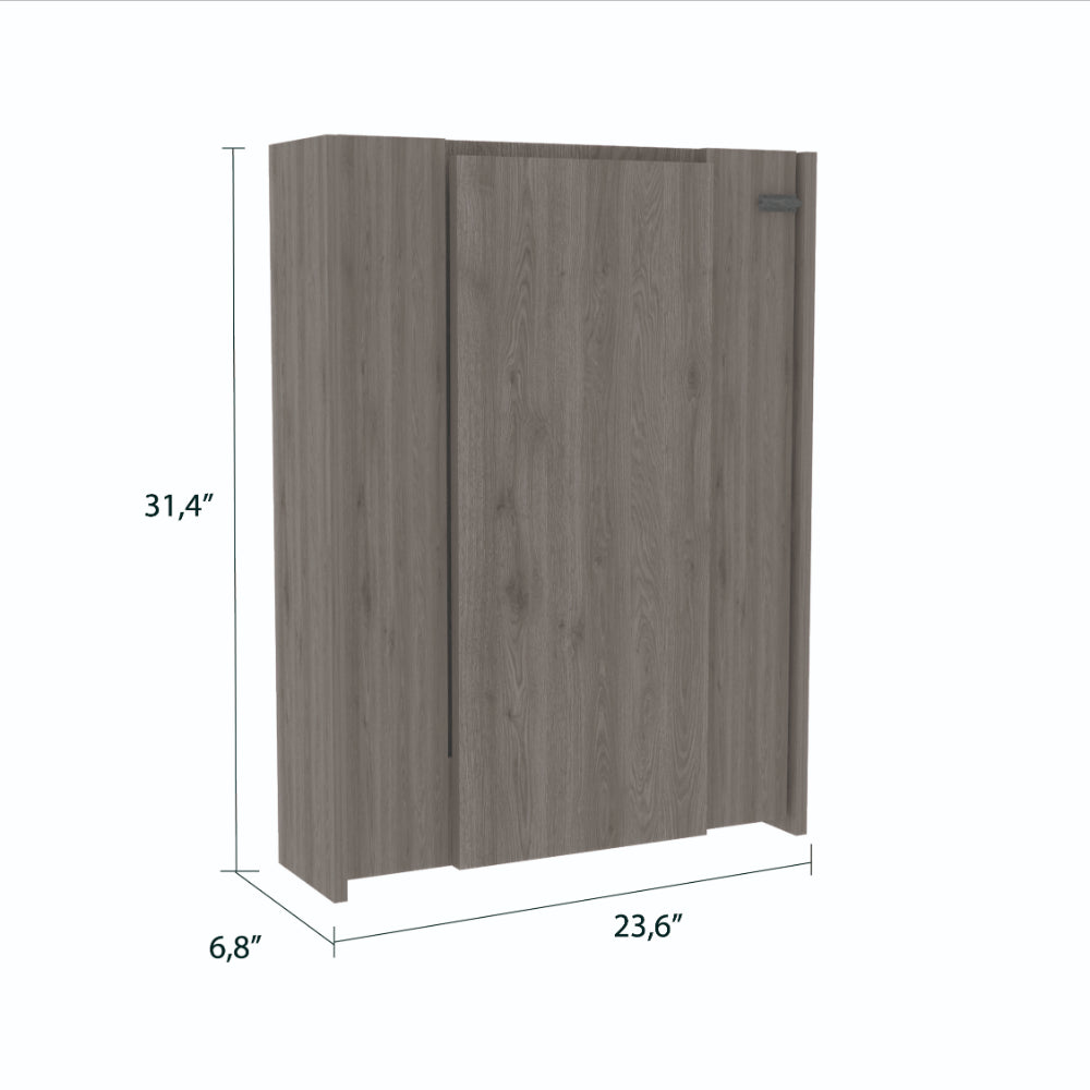 Modern gray wood cabinet with two doors  H x  W x  D