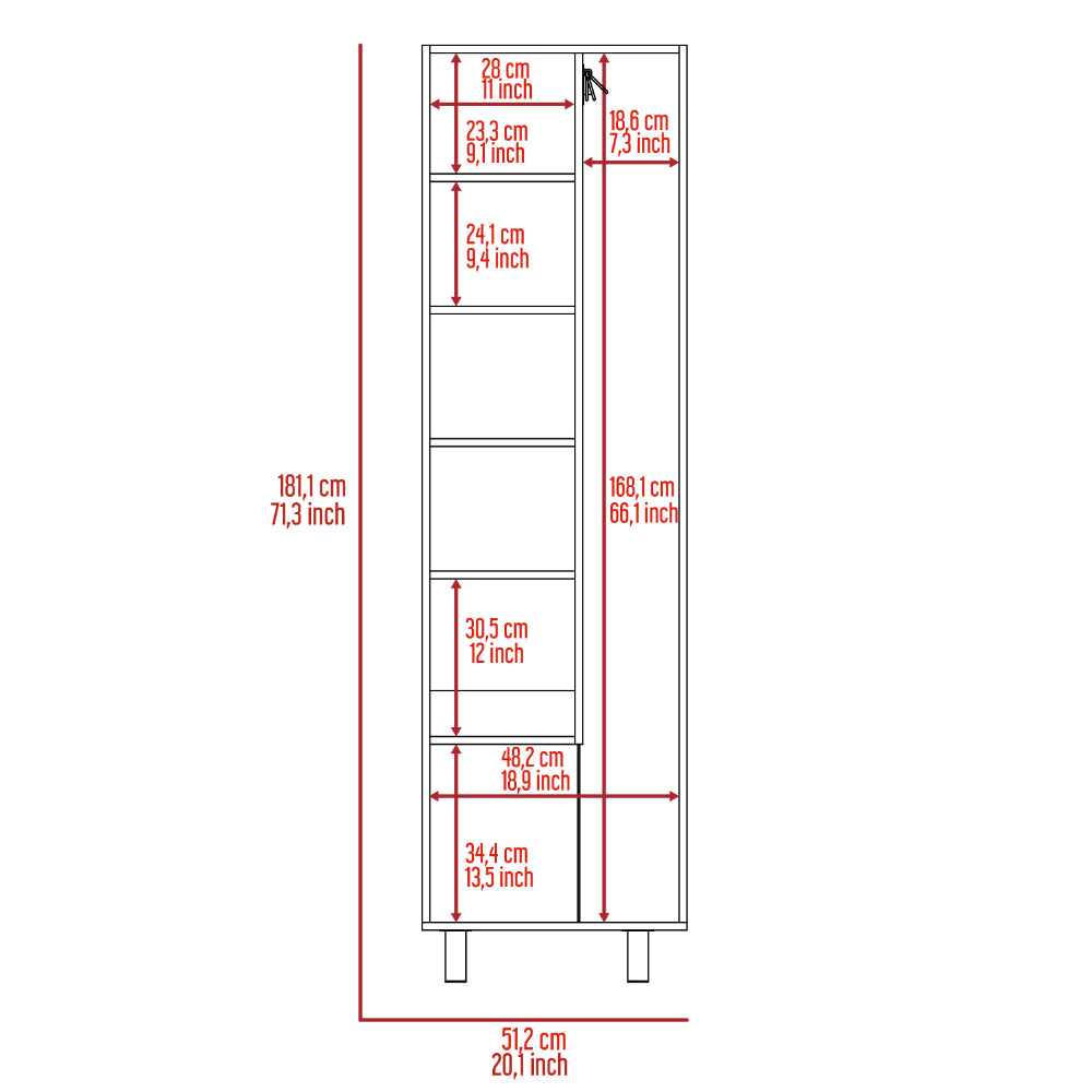 Diagram showing tall white bookshelf dimensions cm width top shelf