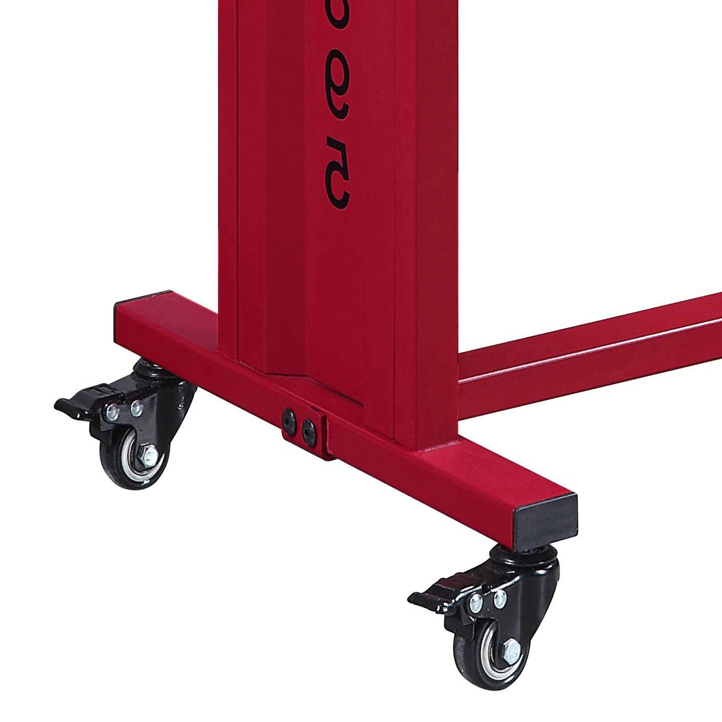 Red metal stand with swivel casters for easy mobility