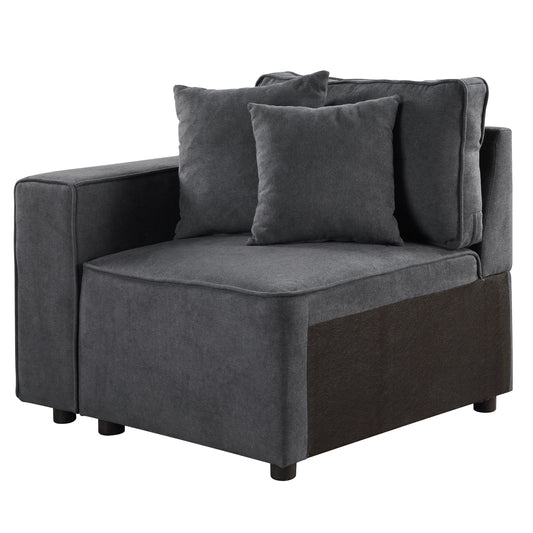 Dark gray fabric sectional sofa corner chair with plush cushions