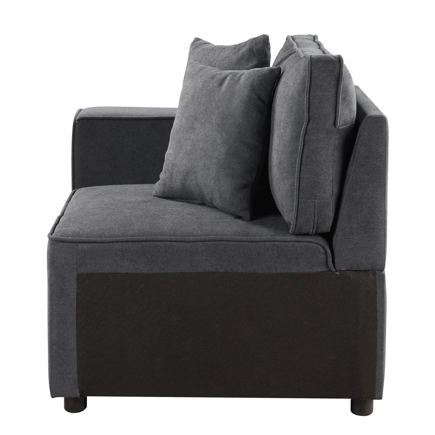 Dark grey fabric sectional sofa corner piece with plush cushions