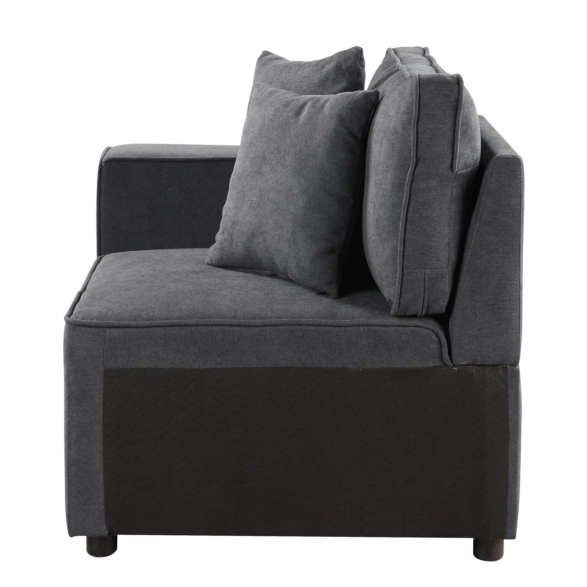 Dark grey fabric sectional sofa corner piece with plush cushions