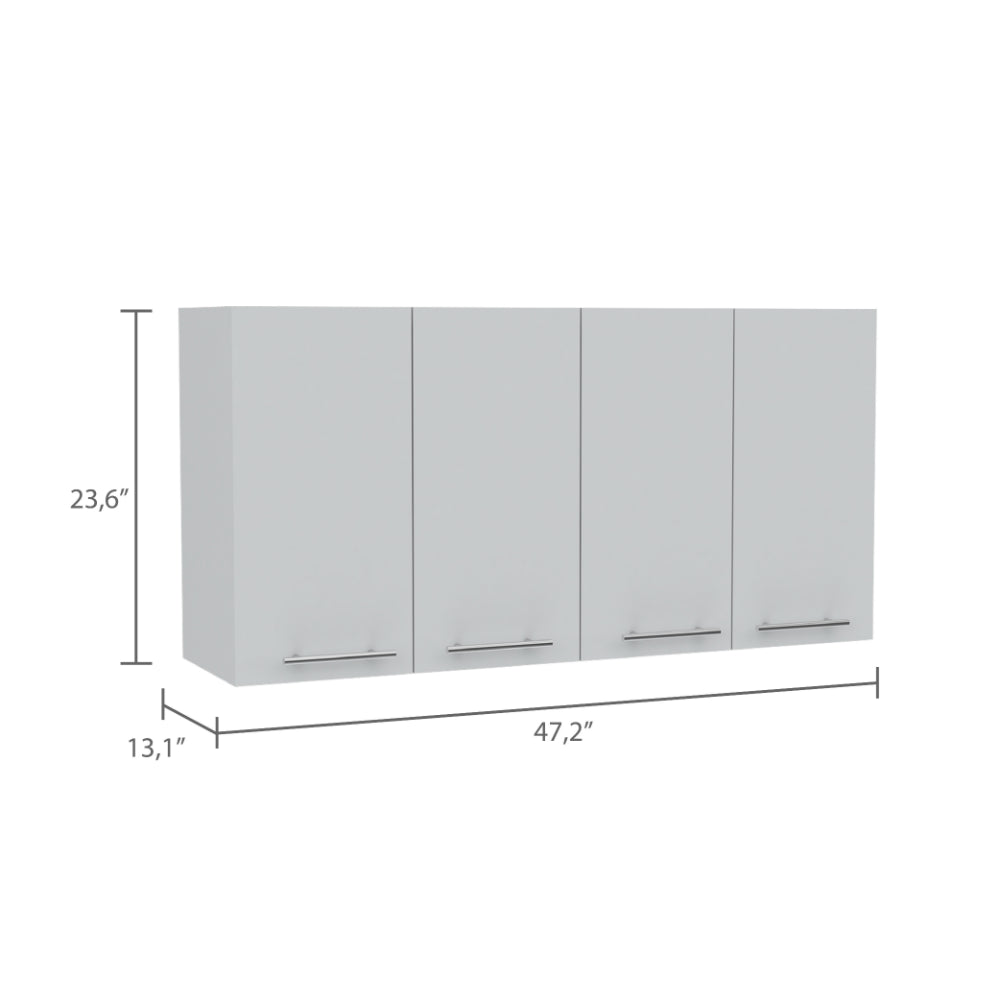 Fourdoor white upper kitchen cabinet with silver handles  inches wide