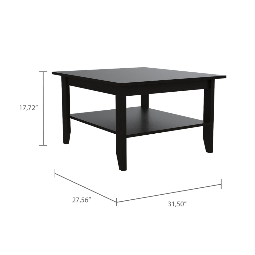 Black square coffee table with a lower shelf  W x  D x  H