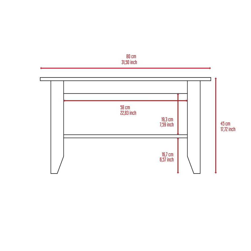Diagram of a white wooden console table with dimensions marked  cm wide  cm high