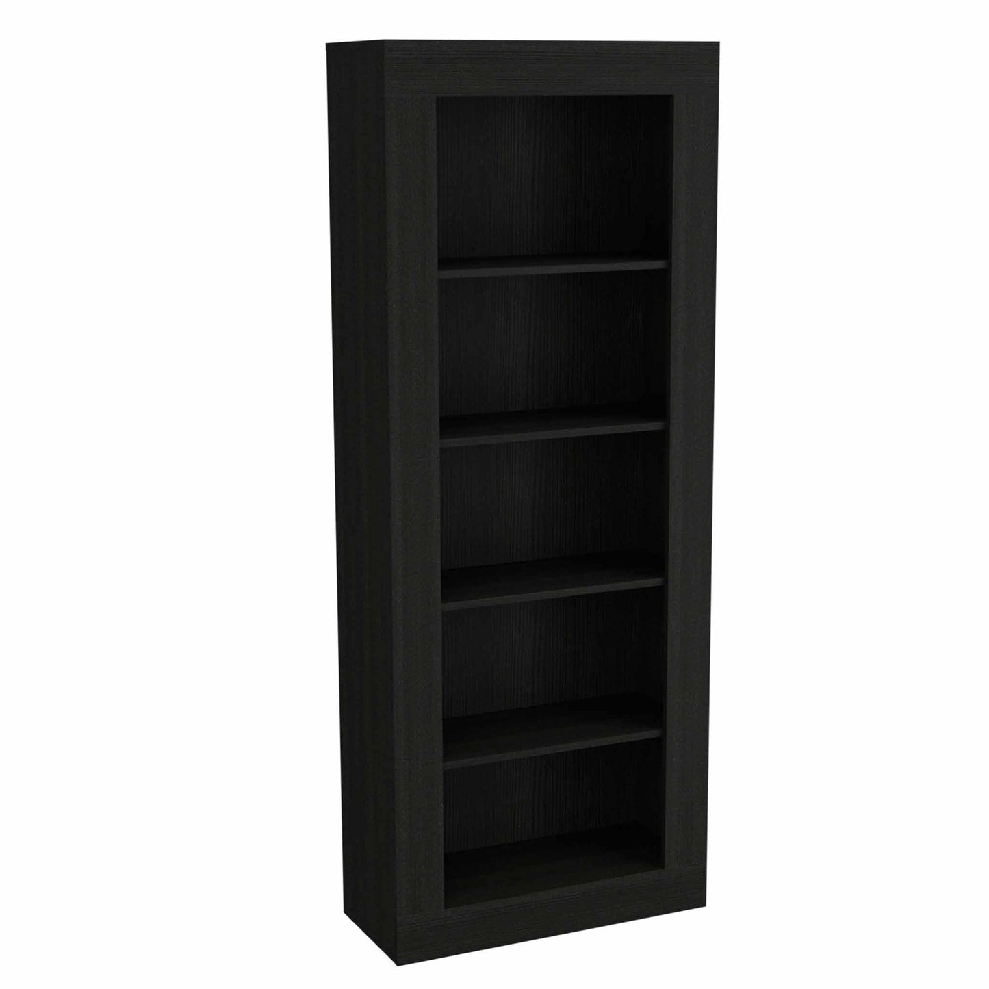 Tall black bookcase with five adjustable shelves perfect for home storage