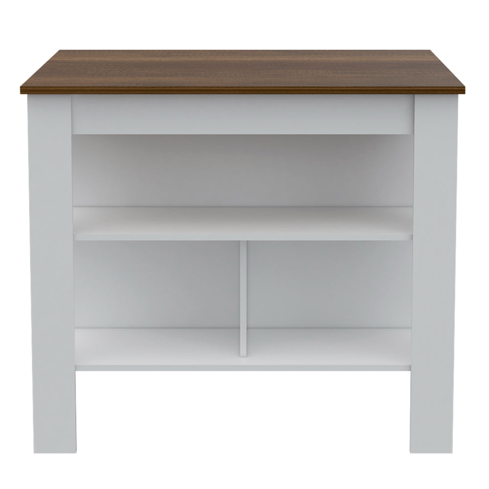 White and brown storage shelf with open compartments for display