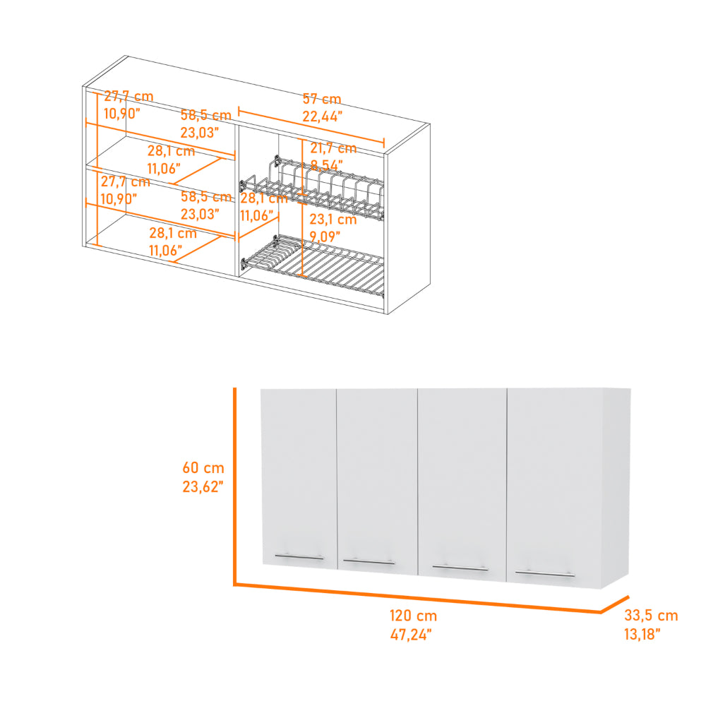 White modular kitchen cabinet with dimensions for storage and organization