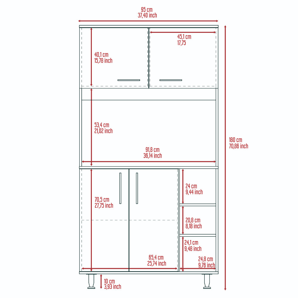 Line drawing of a white storage cabinet with dimensions indicated