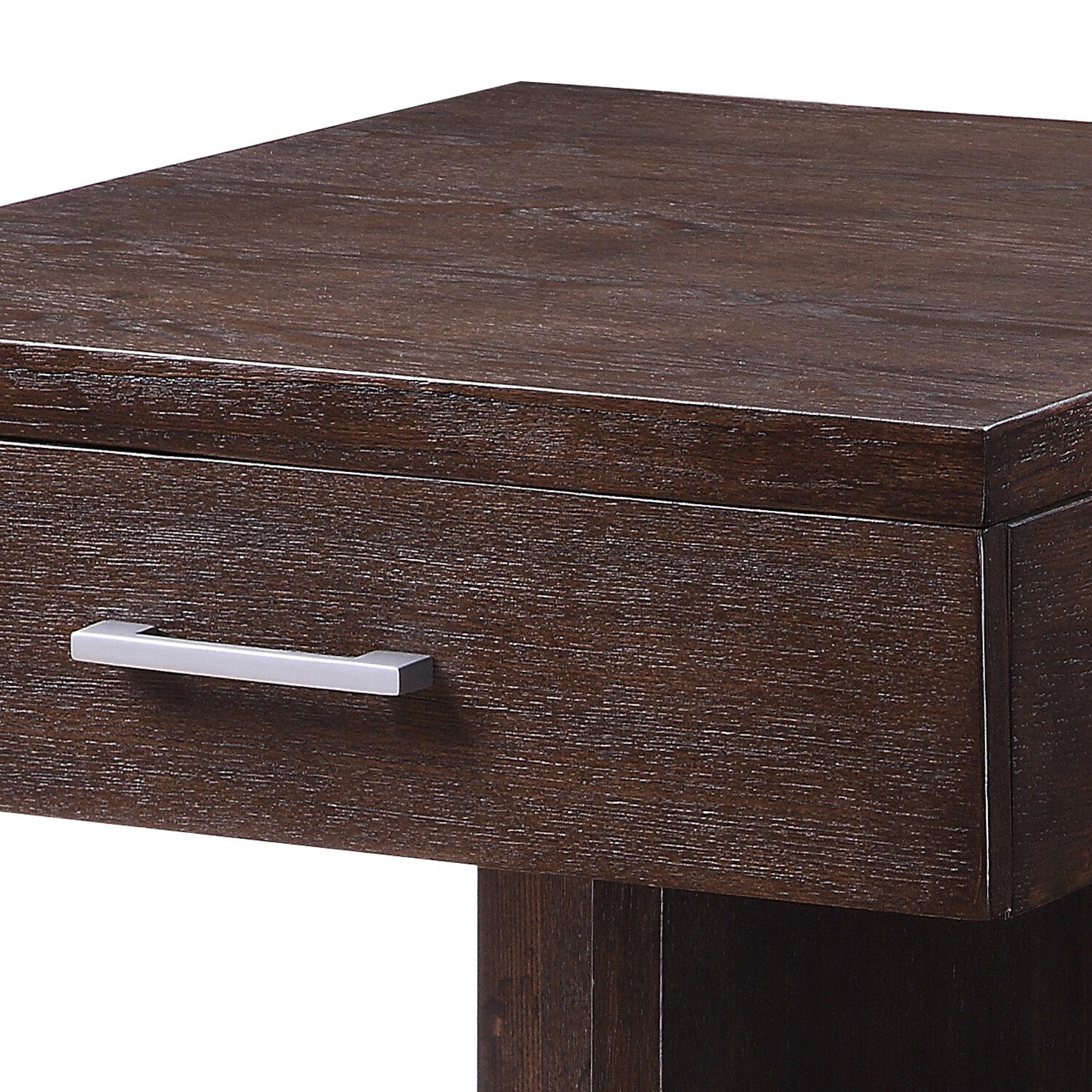 Dark wood finish nightstand with silver drawer pull
