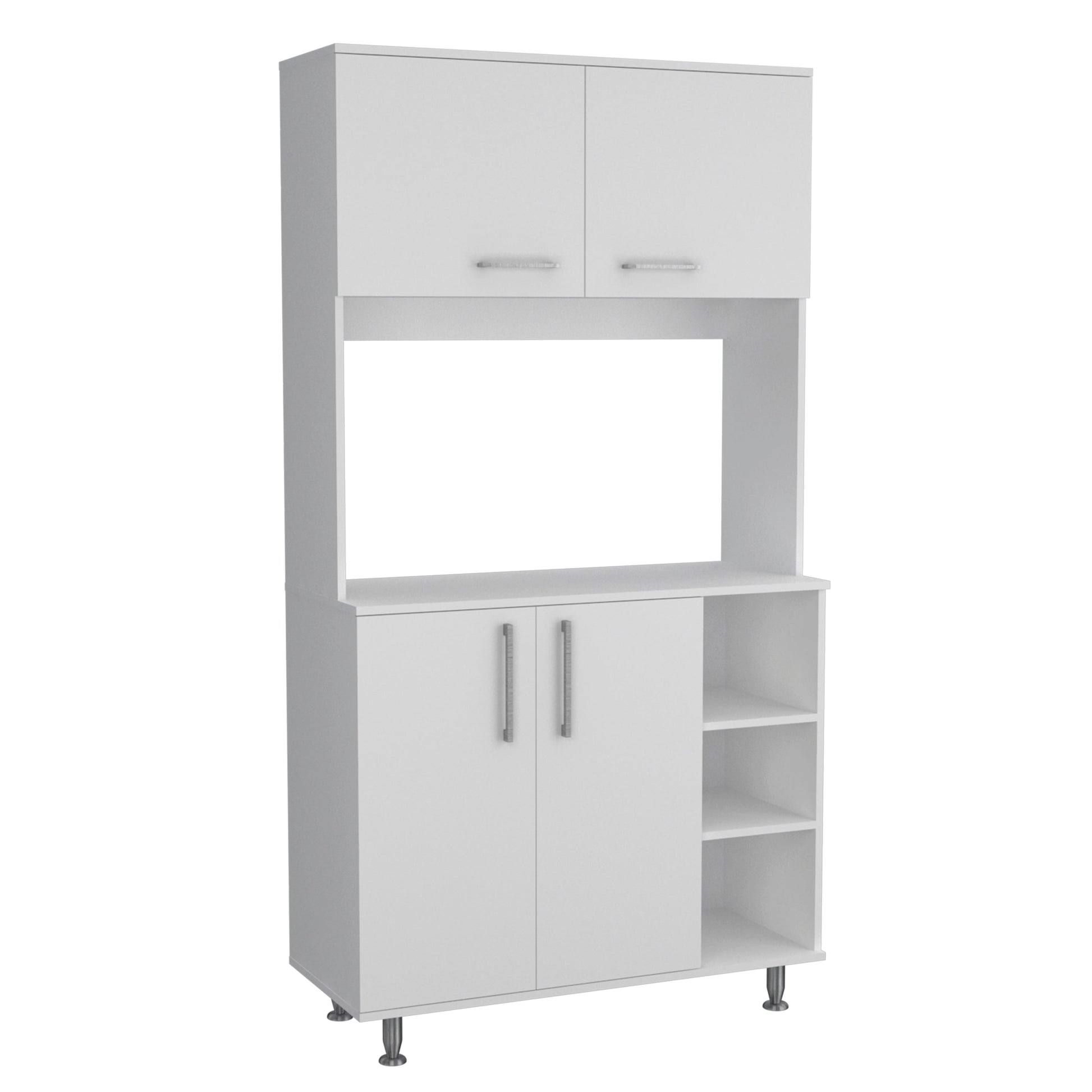 White modular kitchen cabinet with open shelf and two lower doors