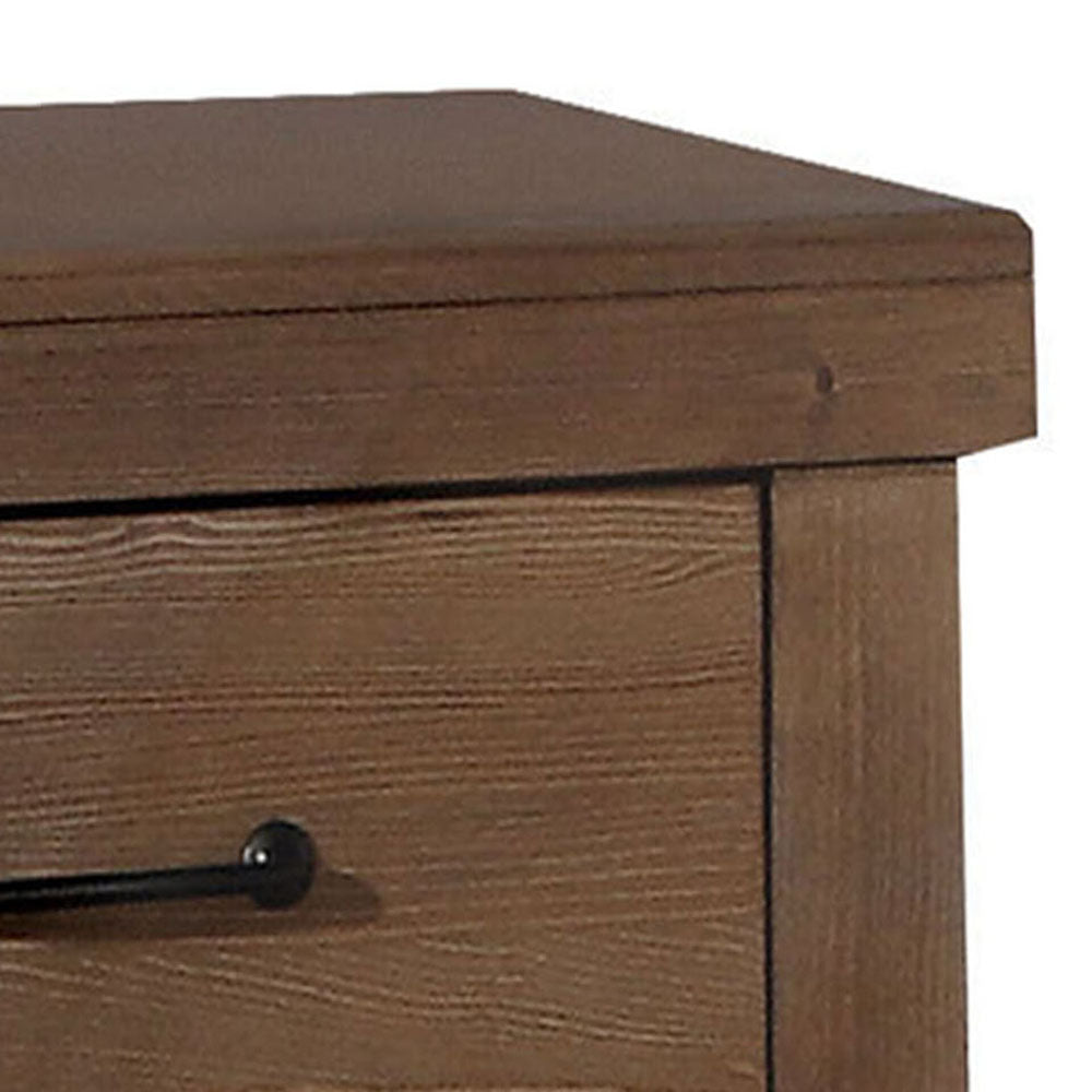 Rustic brown wood dresser drawer with black hardware