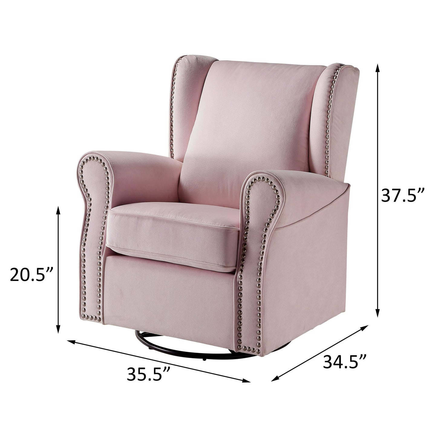 Comfortable Pink Swivel Chair with Nailhead Accent Detail