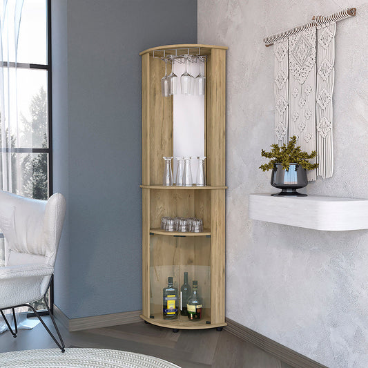Corner bar cabinet with glass racks wine bottles and shelves