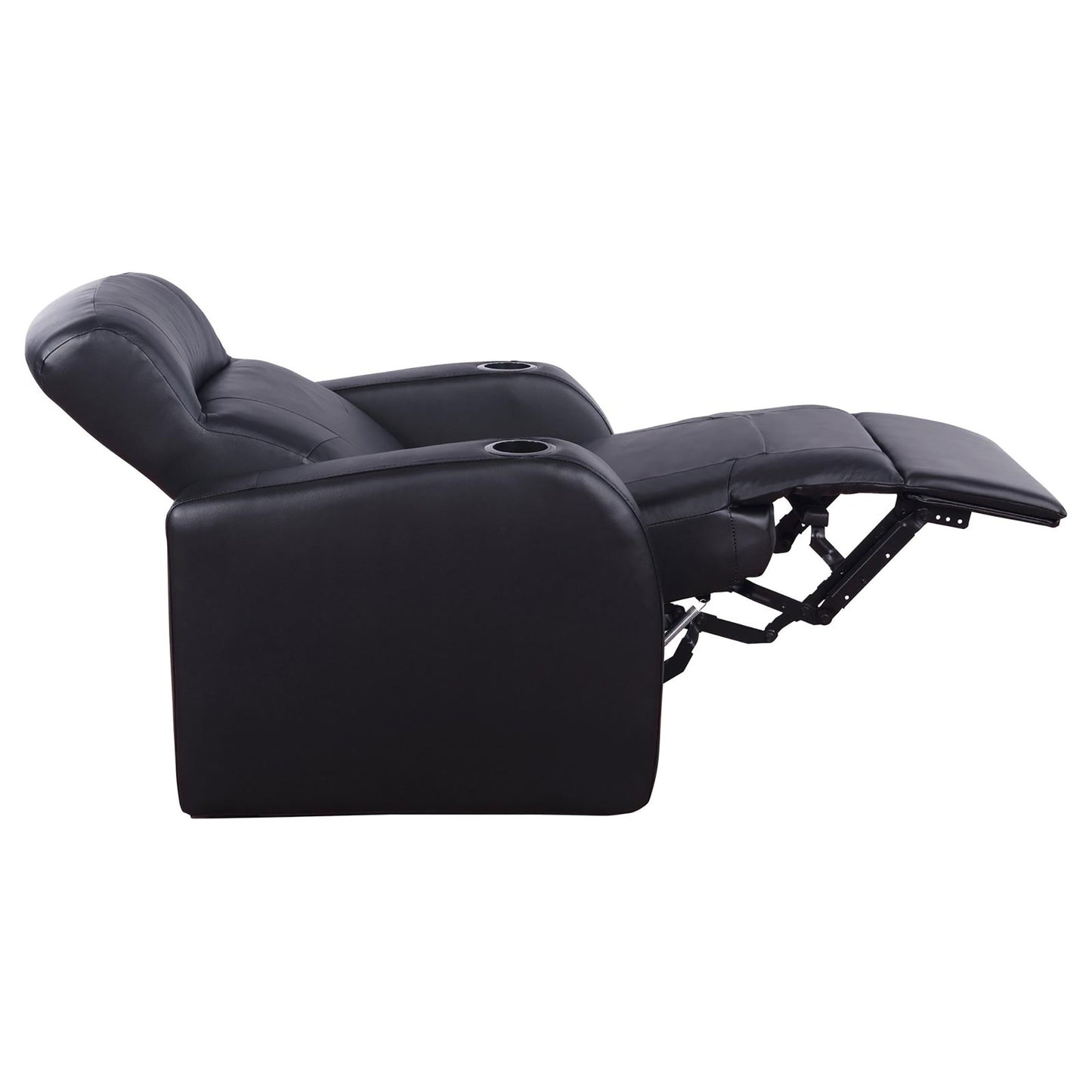 Black leather reclining chair with builtin cup holders