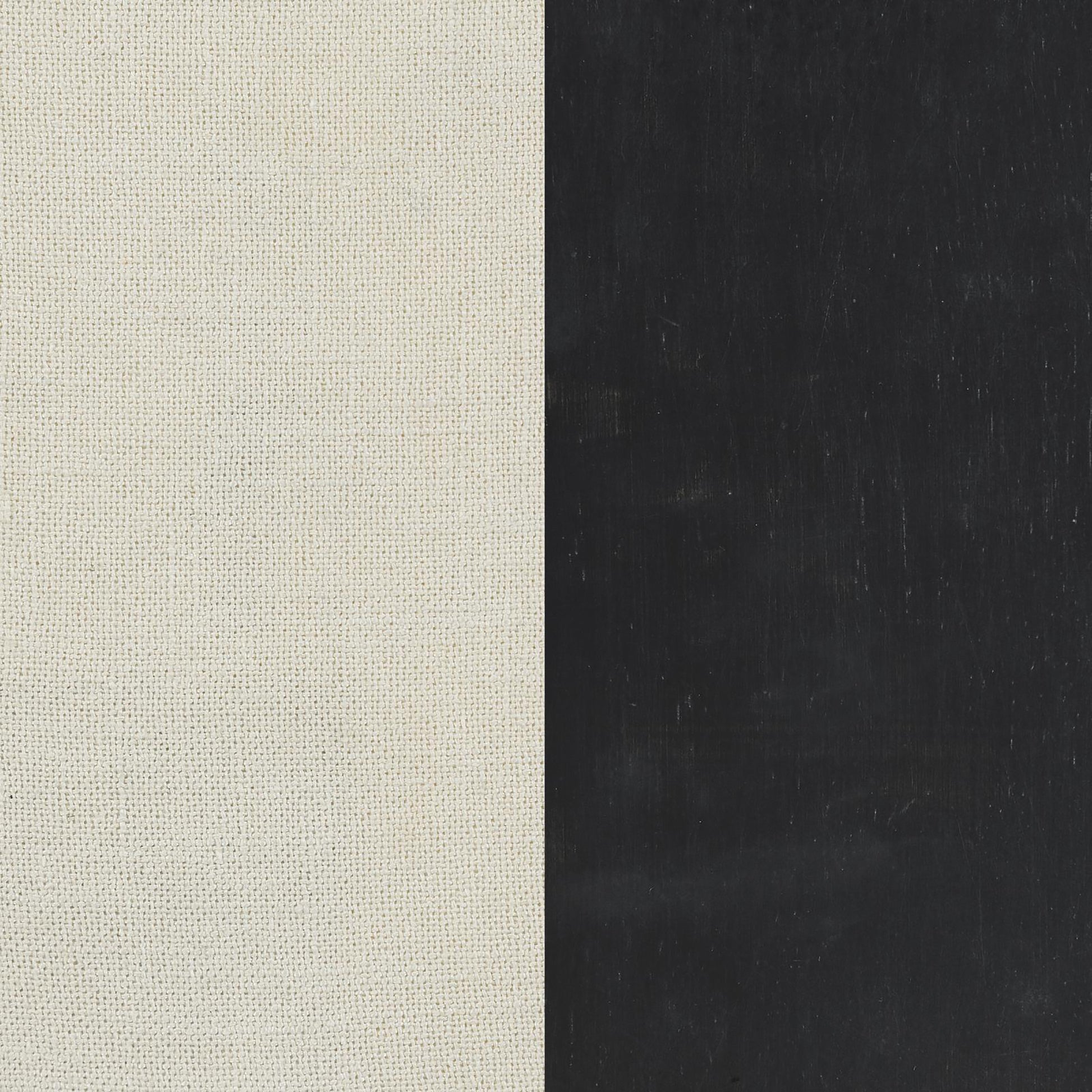 Cream woven fabric texture juxtaposed with a scratched black surface