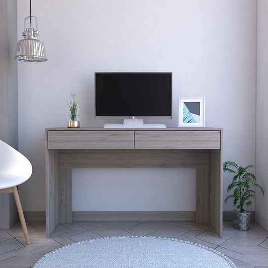 Modern gray wood console table with two drawers perfect for entryway or living room