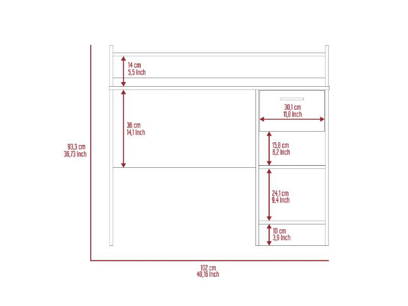 Diagram showing dimensions for a loft bed with desk Overall height cm  inches