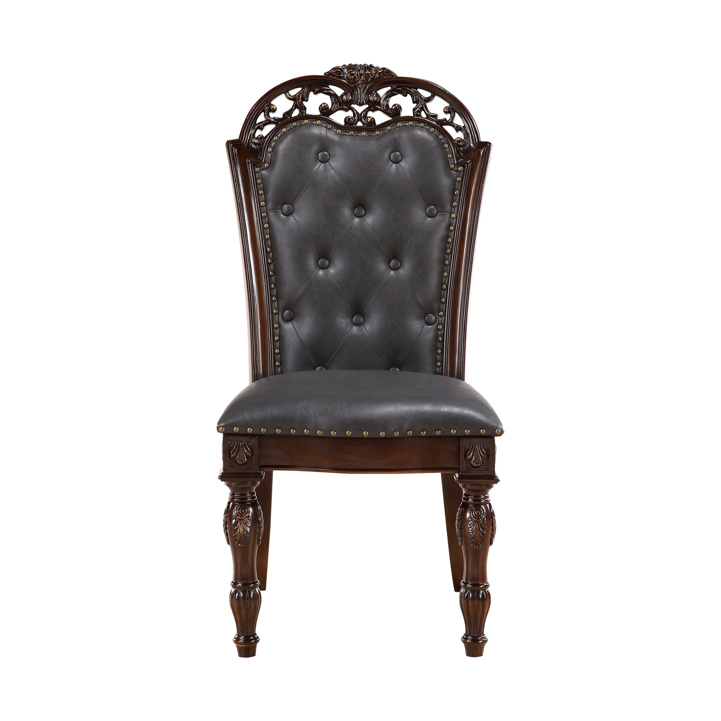 TREATLIFE HOME Set of 2 Formal Dining Chairs with Button-Tufted Faux Leather Upholstery and Cherry Finish