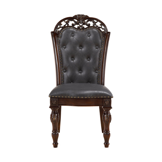 TREATLIFE HOME Set of 2 Formal Dining Chairs with Button-Tufted Faux Leather Upholstery and Cherry Finish
