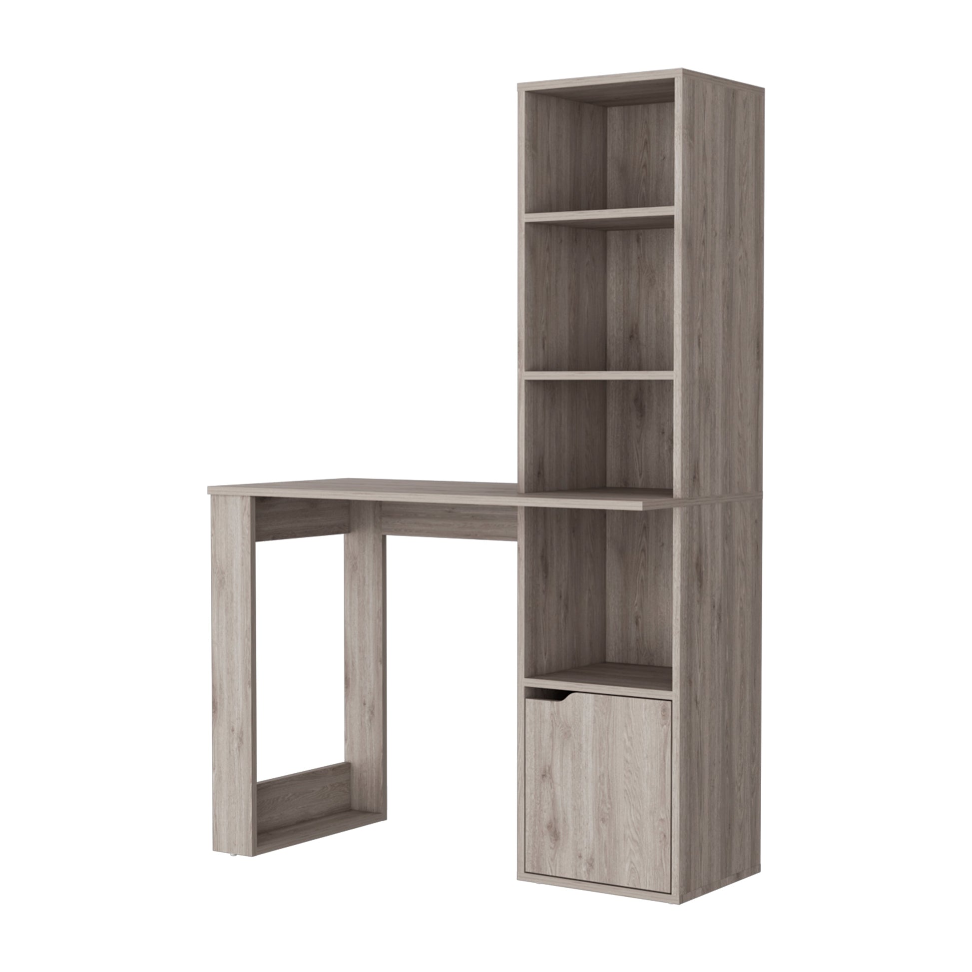 Light oak laminate desk with builtin bookshelf and cabinet ideal for home office
