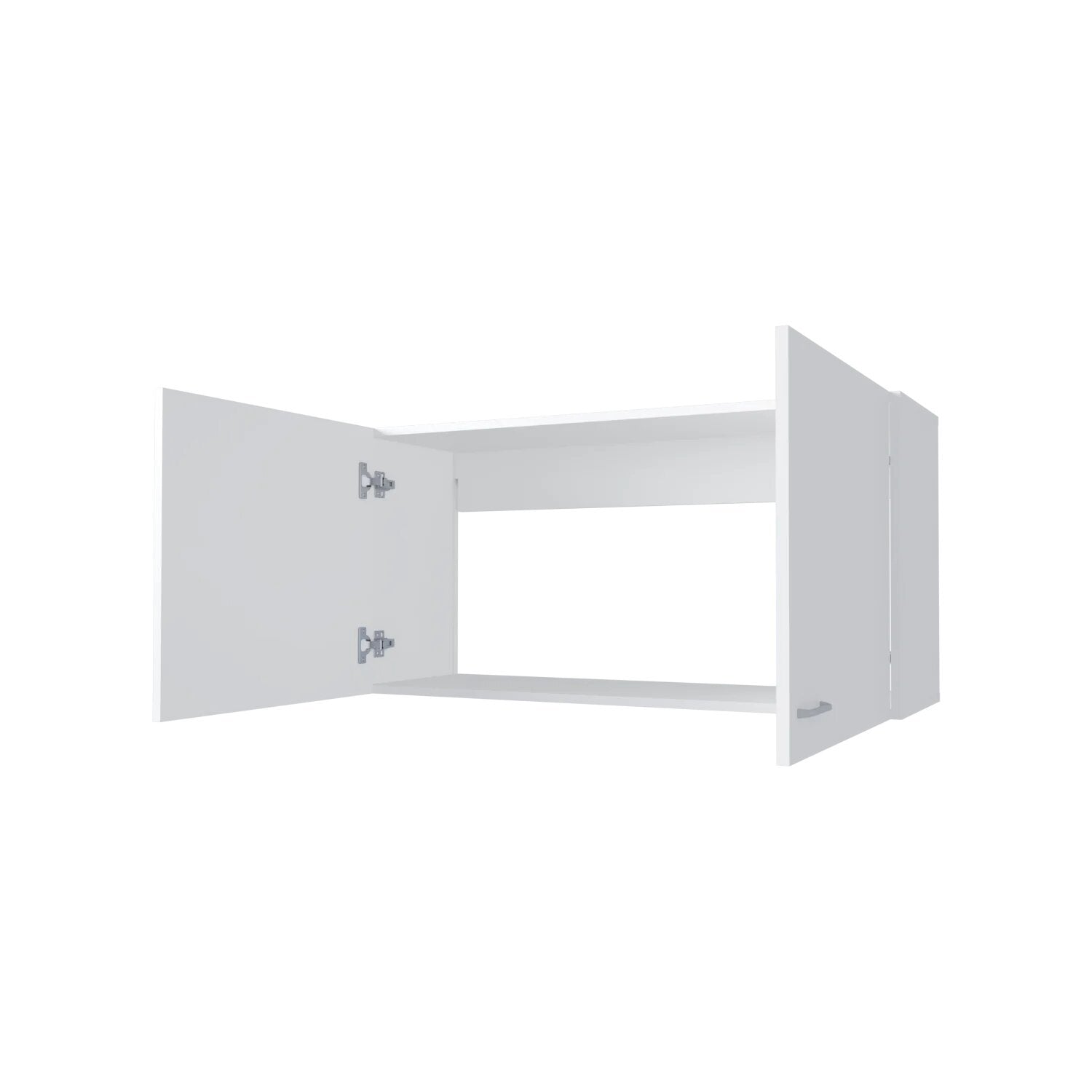 White open wall cabinet with brushed nickel hardware and two doors