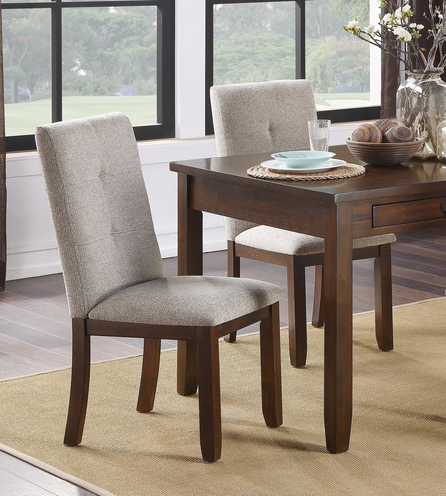 TREATLIFE HOME Set of 2 Upholstered Dining Chairs with Tufted Back, Dark Cherry Finish Wood Frame for Kitchen or Dining Room