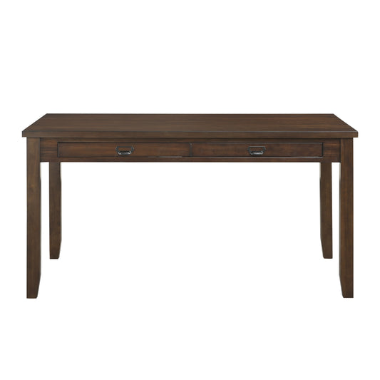 Dark walnut wooden desk with two drawers and antique brass pulls