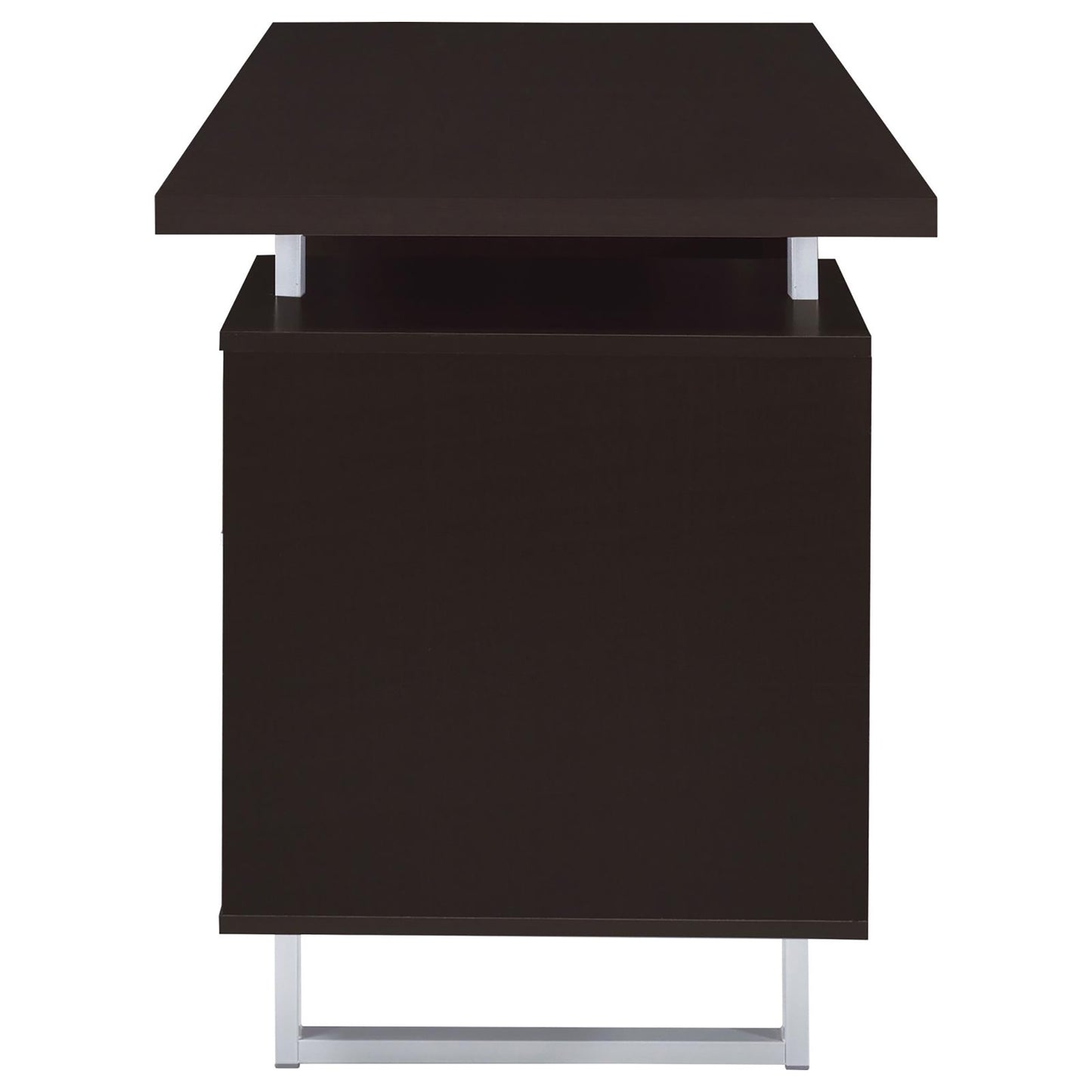 Modern dark brown desk with metal legs ideal for home office