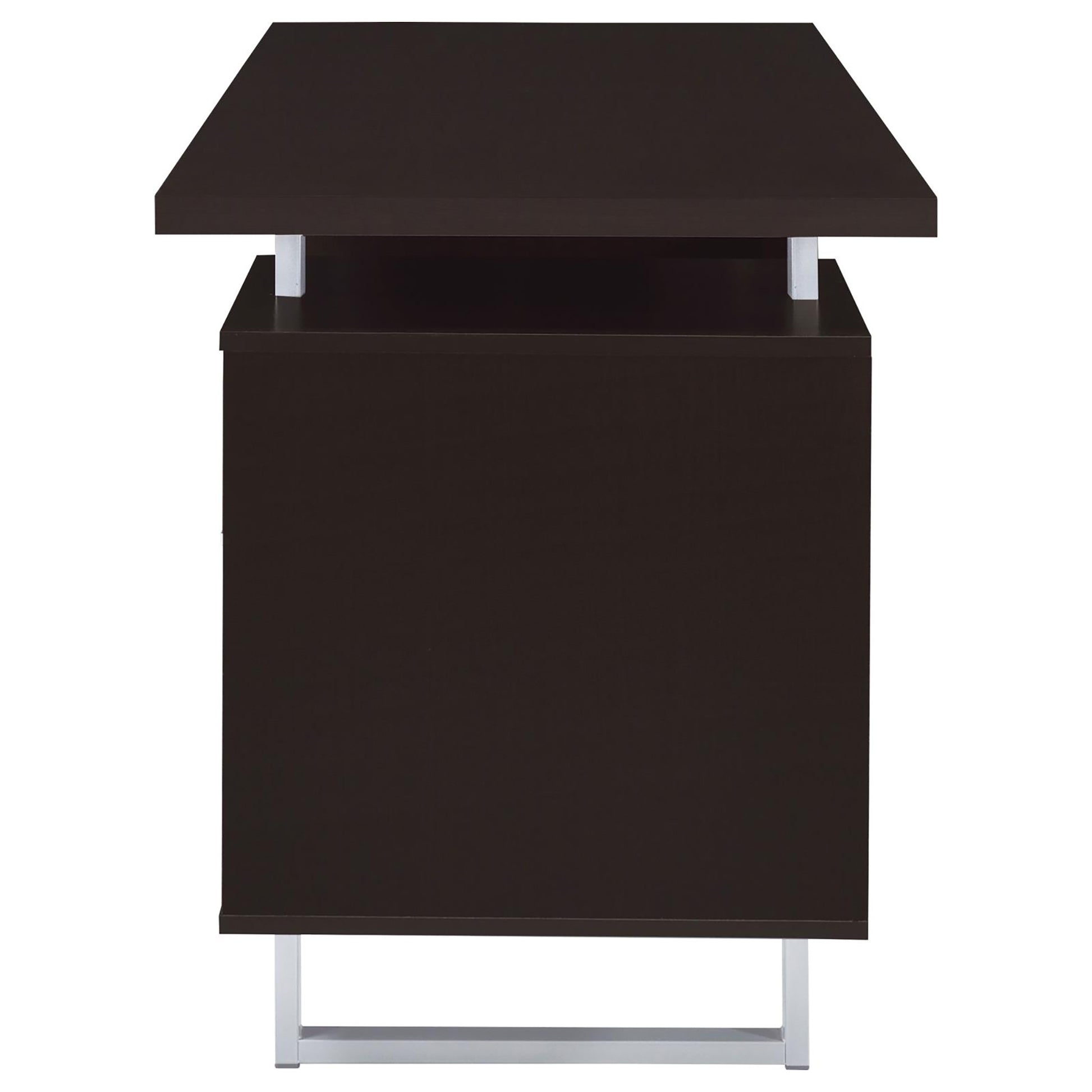 Modern dark brown desk with metal legs ideal for home office