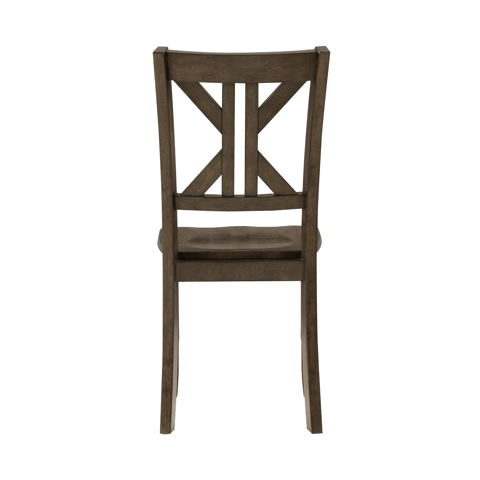 Dark brown wooden dining chair with Xback design and contoured seat for modern farmhouse style