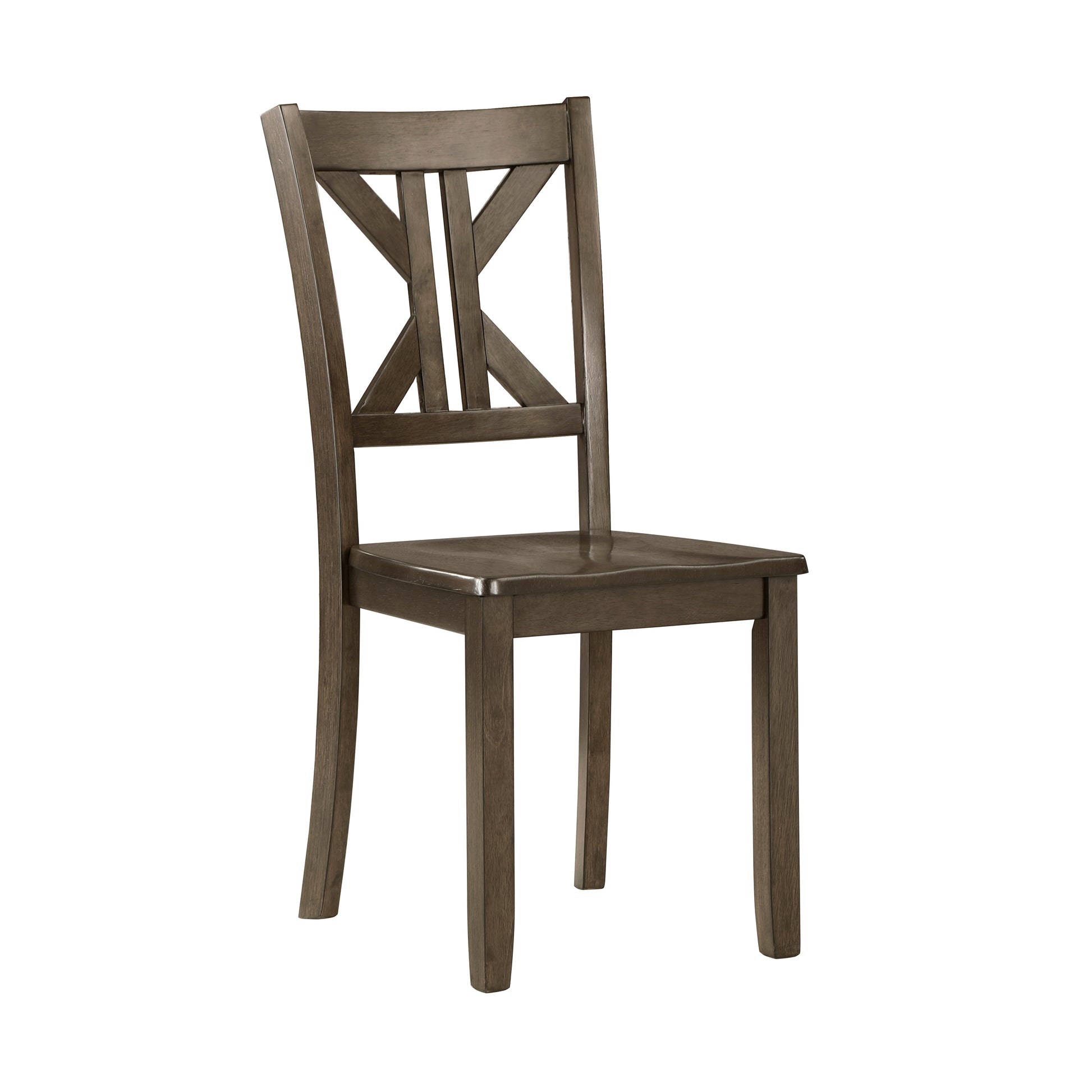 Distressed gray wooden dining chair with crossback design