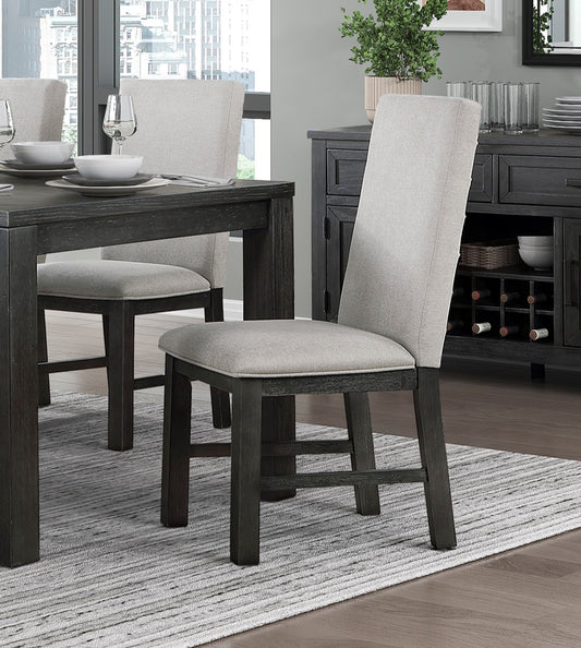 TREATLIFE HOME Set of 2 Gray Upholstered Dining Chairs with Antique Black Finish Wooden Frame for Kitchen or Dining Room