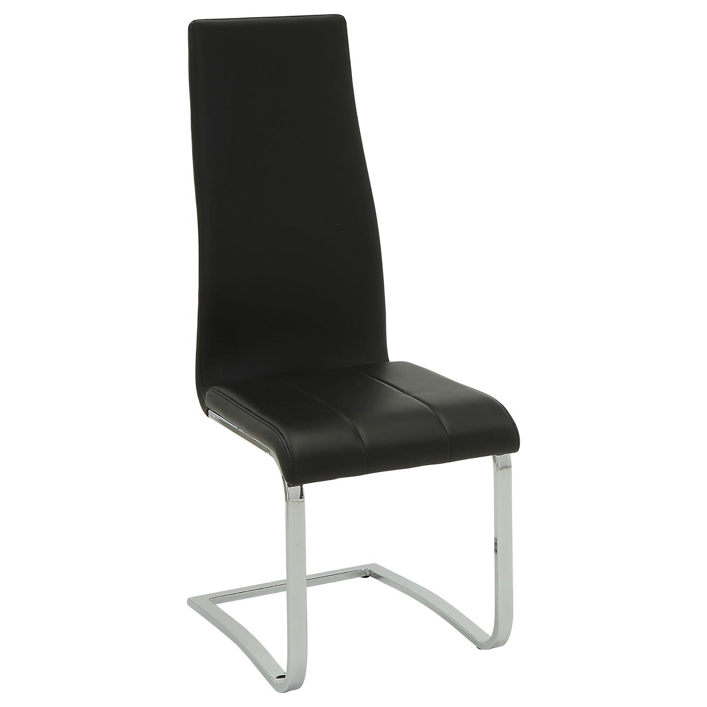 Sleek black faux leather dining chair with chrome cantilever base