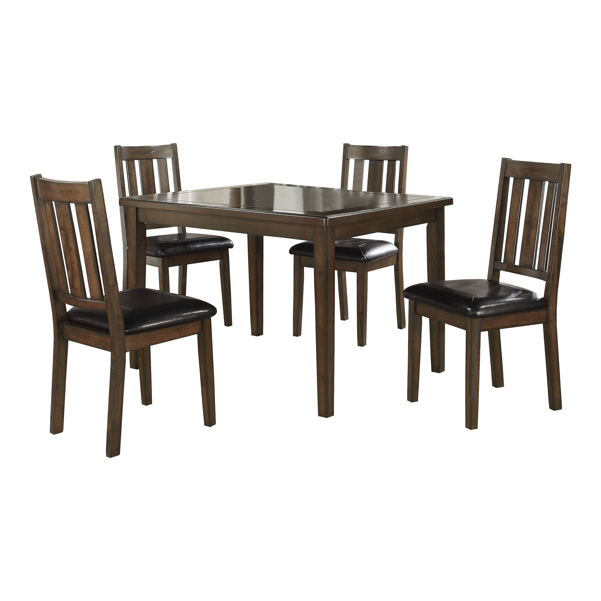 Dark wood dining table with four upholstered chairs perfect for modern kitchens