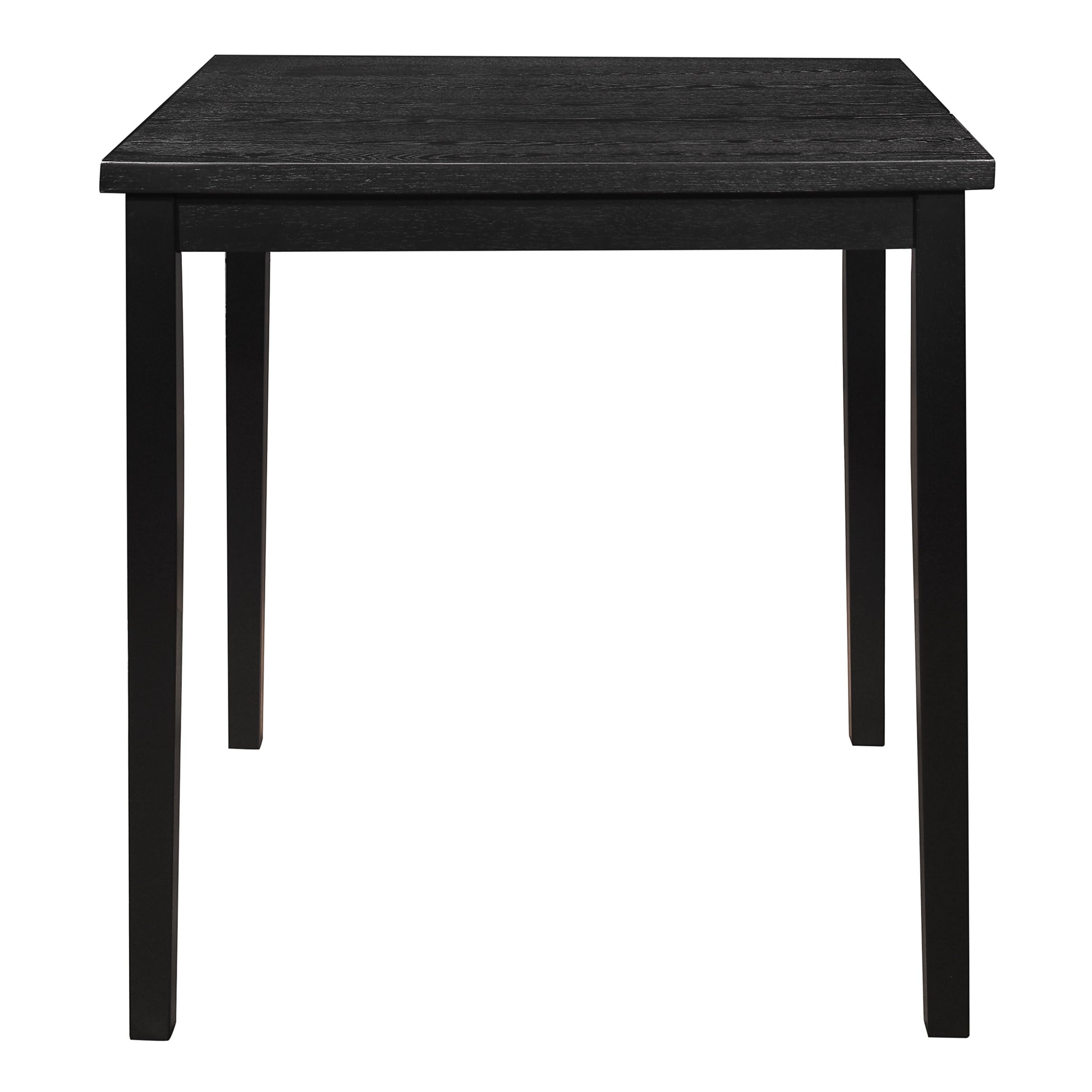 Black wood dining table with textured surface and four sturdy legs