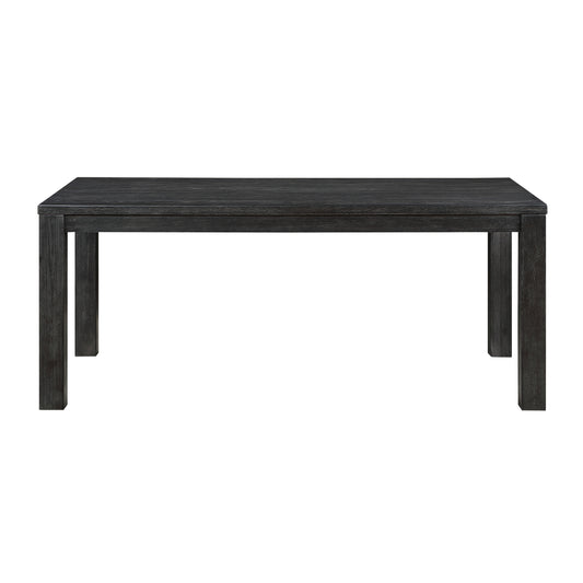 Dark oak dining table with clean lines and sturdy legs for a modern farmhouse kitchen