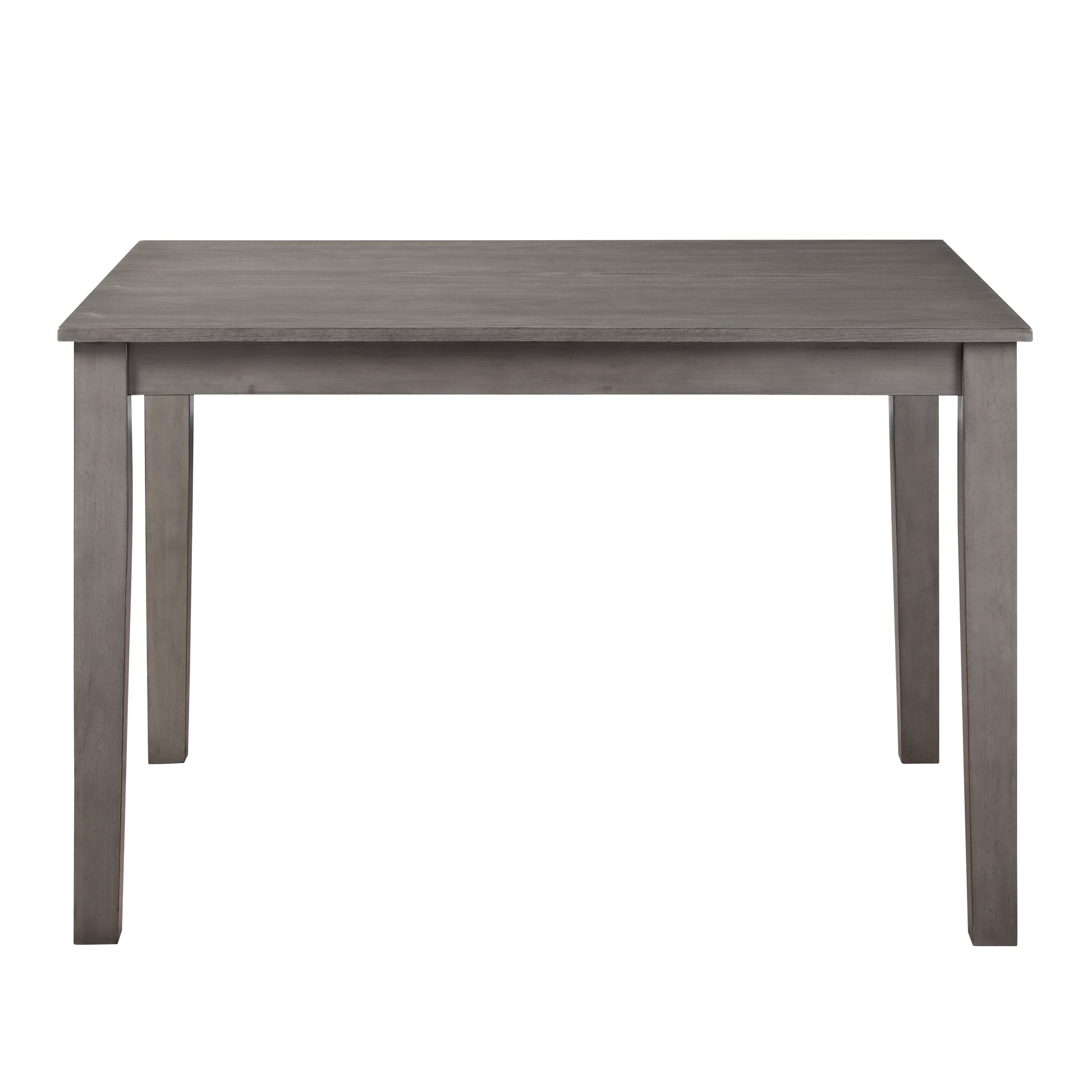 Gray wood dining table with tapered legs ideal for small kitchens