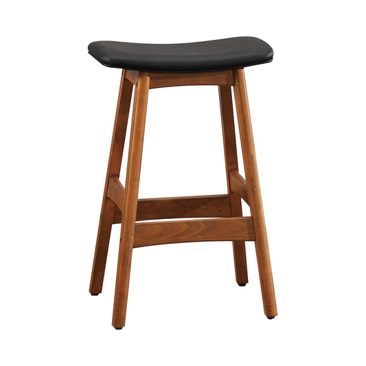 Modern black upholstered wood bar stool with a curved seat and sturdy legs