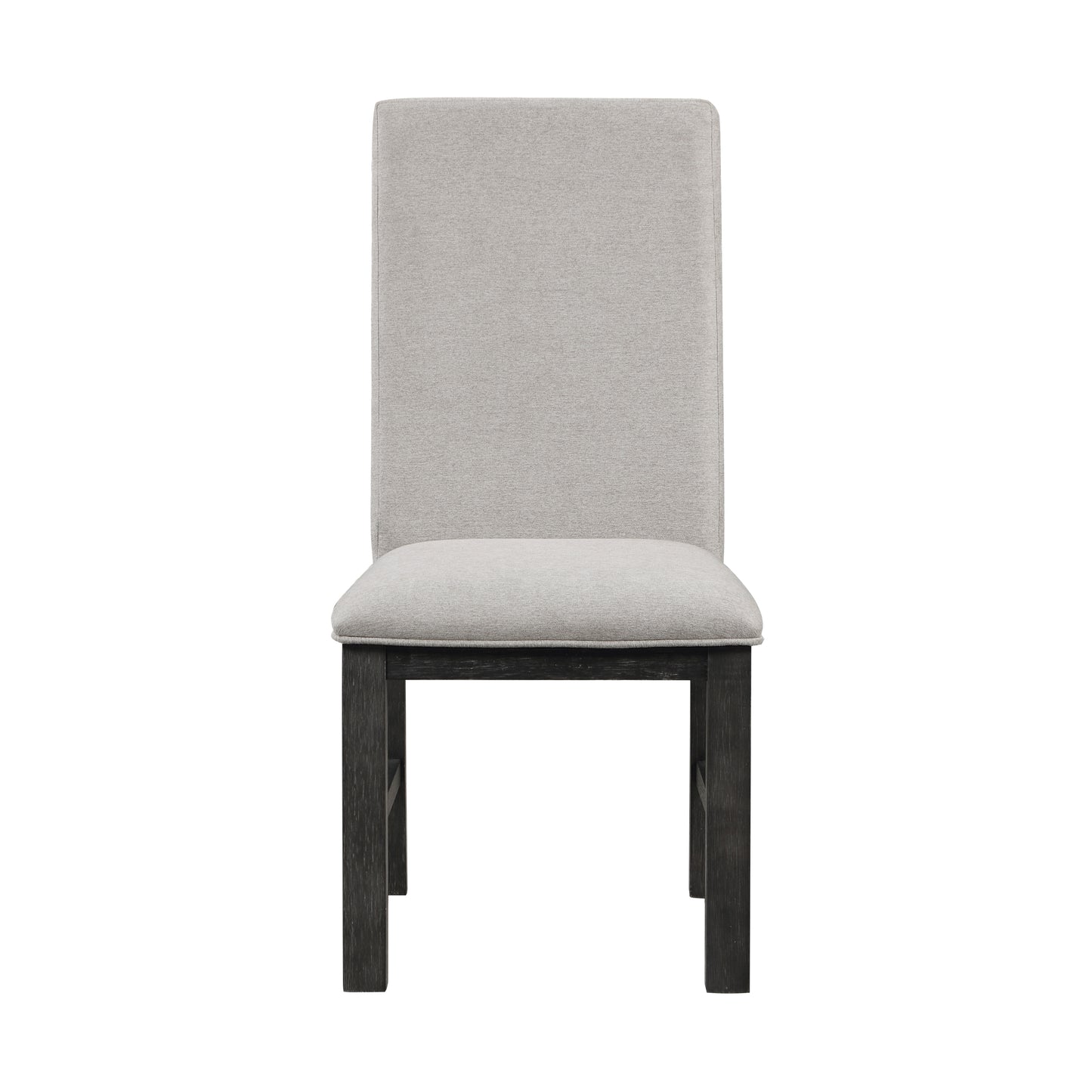 Light grey upholstered dining chair with dark wood legs modern design