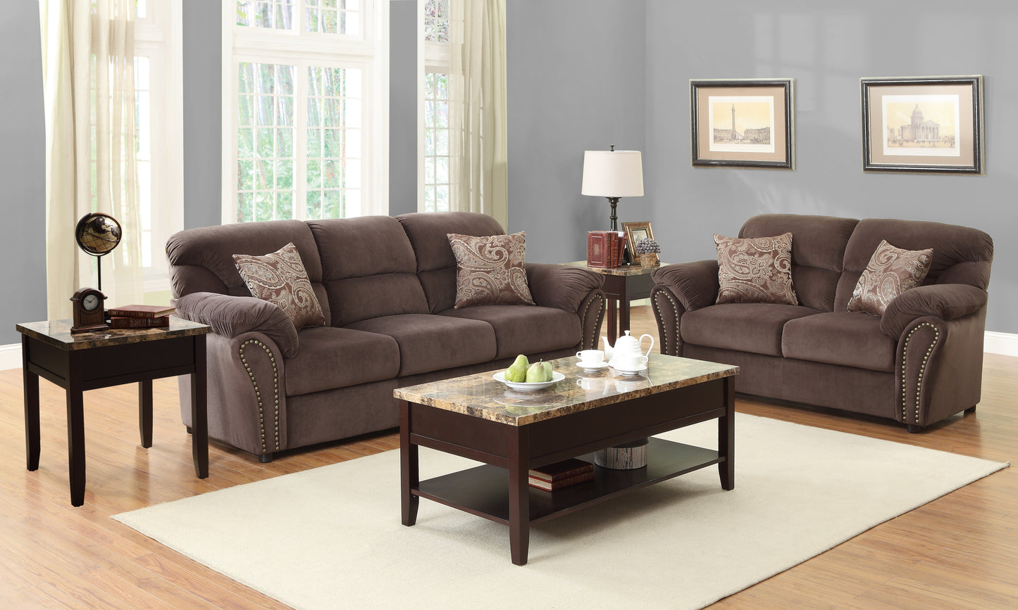 Brown upholstered sofa with decorative pillows ideal for living room seating