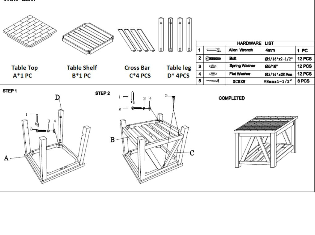 Table top component with a tiled pattern for outdoor furniture assembly