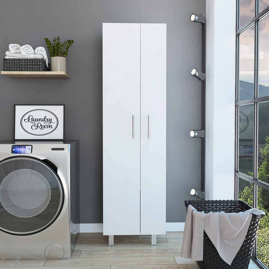 TREATLIFE HOME 2-Door Rectangle Closet Pantry with 5 Interior Shelves for Mop and Broom Storage, White Finish, Freestanding Unit