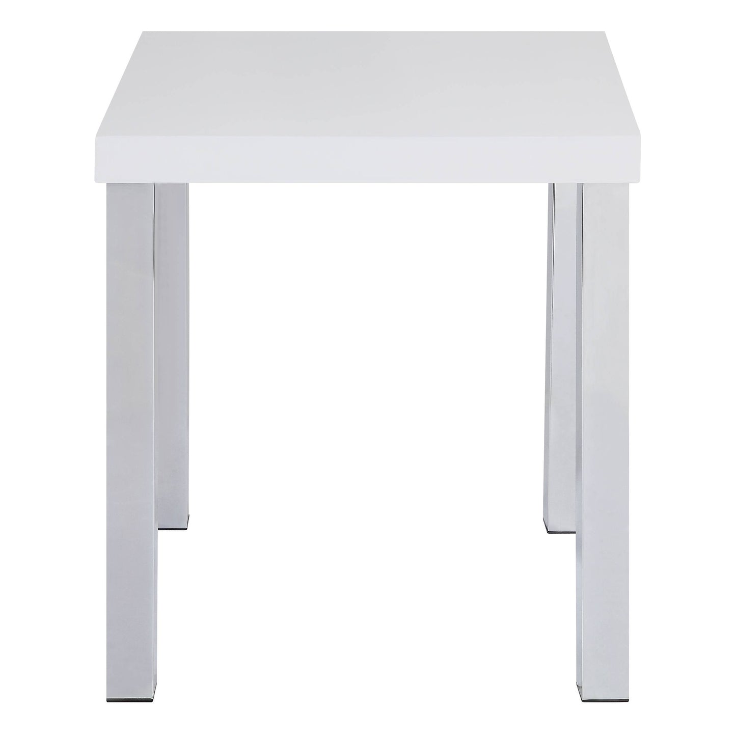 Modern white coffee table with sleek chrome legs perfect for a minimalist living room