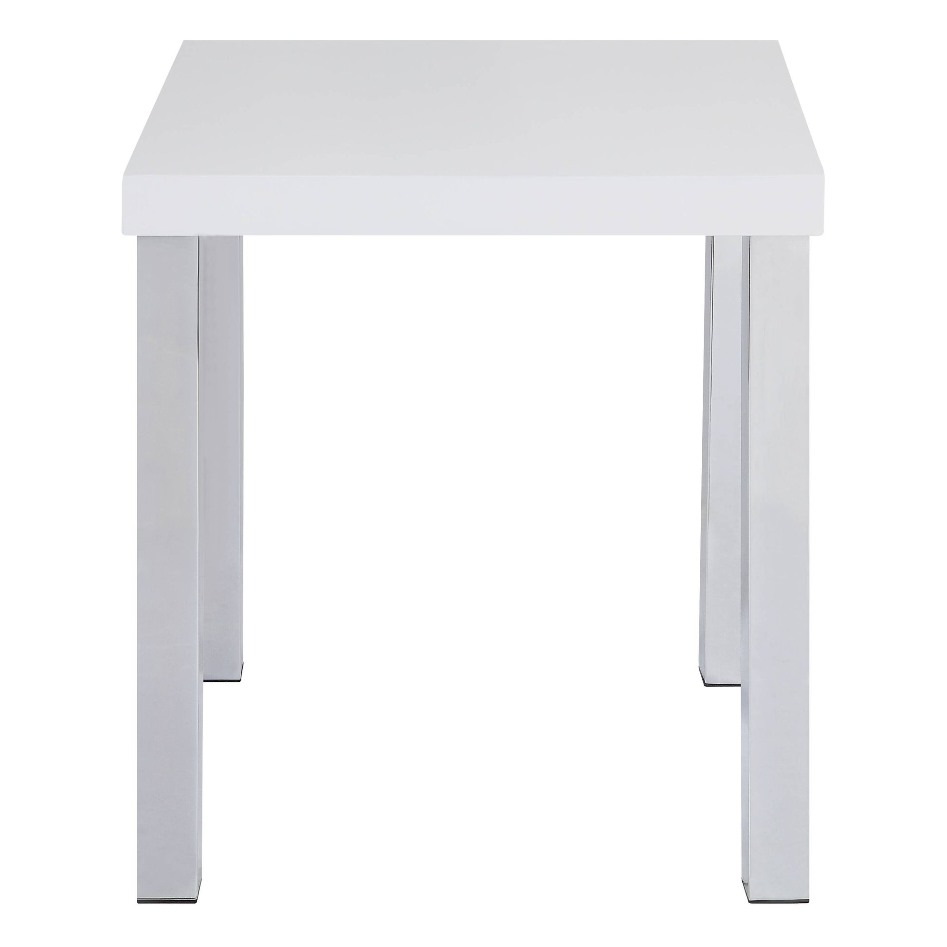 Modern white coffee table with sleek chrome legs perfect for a minimalist living room