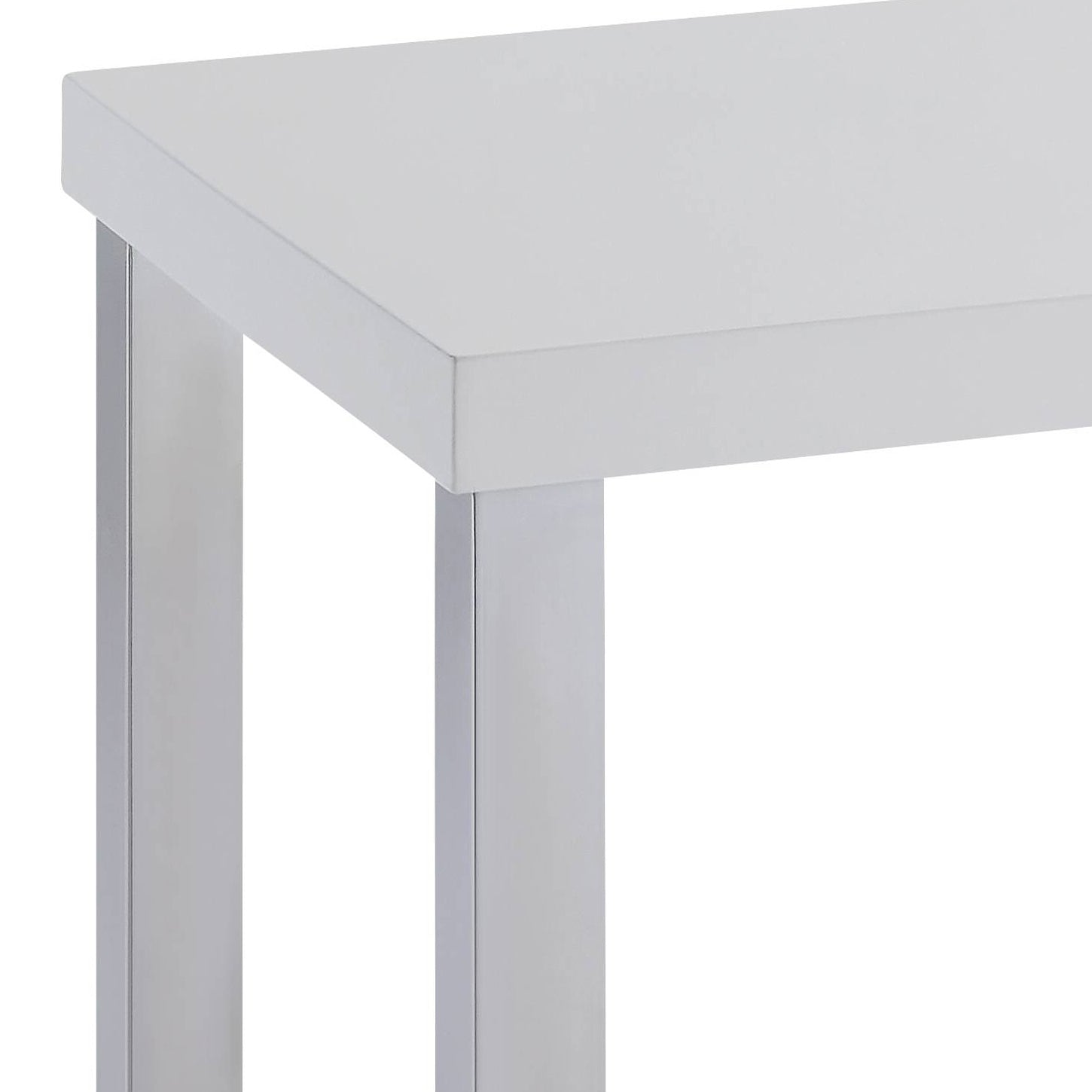 Sleek white console table with modern chrome legs for entryways