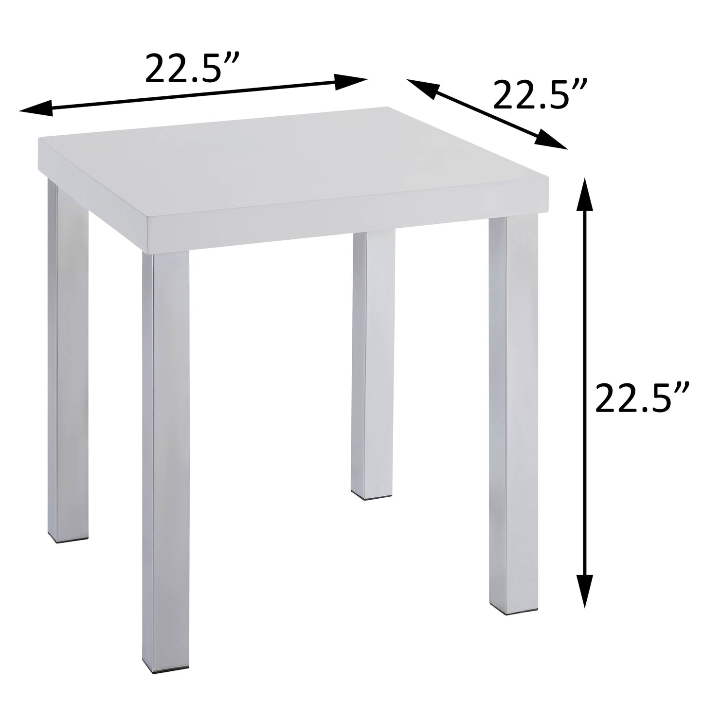 White square side table with chrome legs  inches