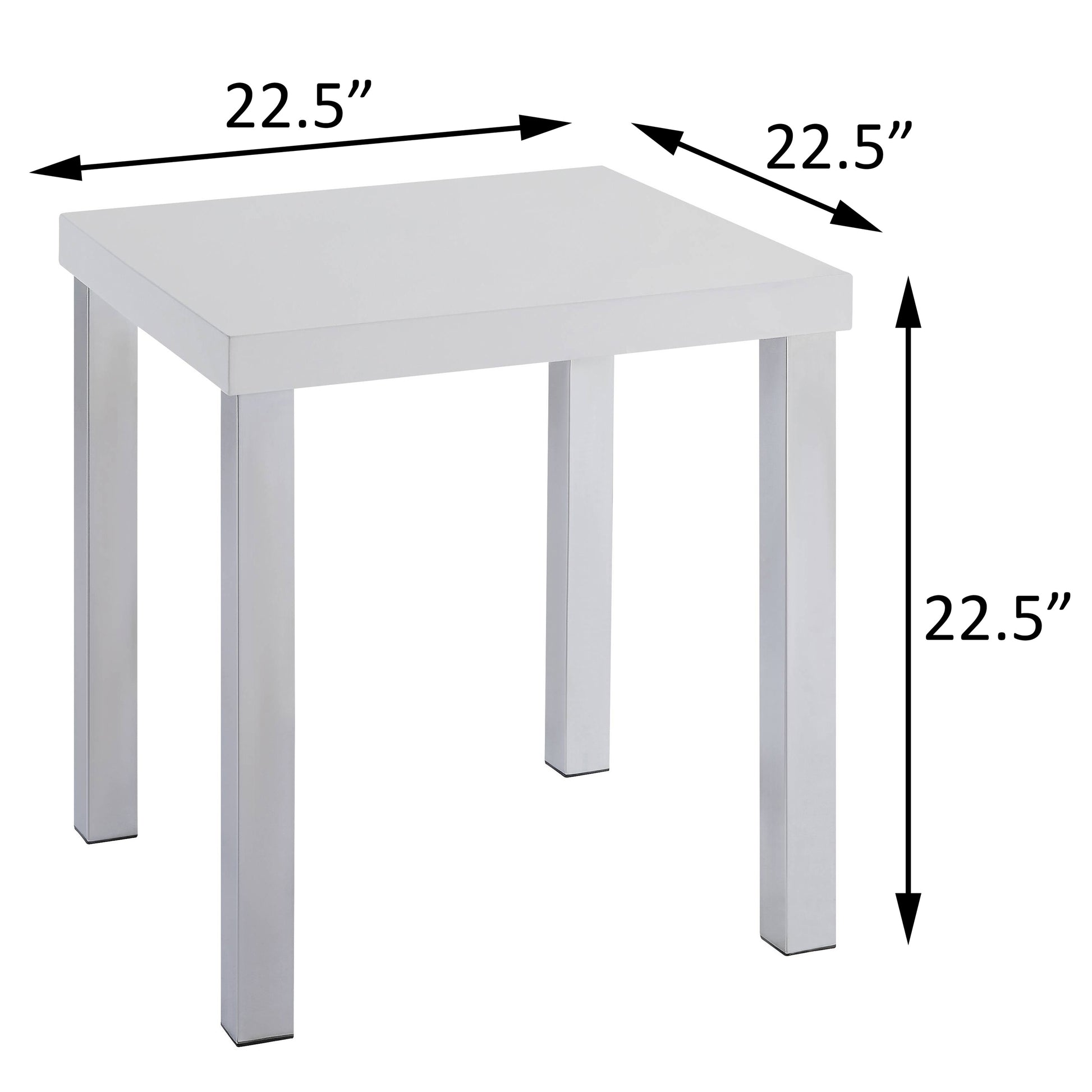 White square side table with chrome legs  inches